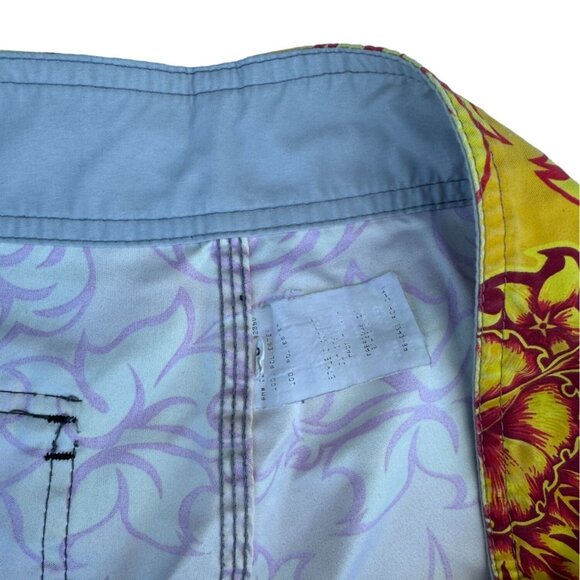 Quiksilver Sz 38 Hawaiian Swim Board Shorts Hibiscus Floral Yellow Orange - Picture 7 of 16